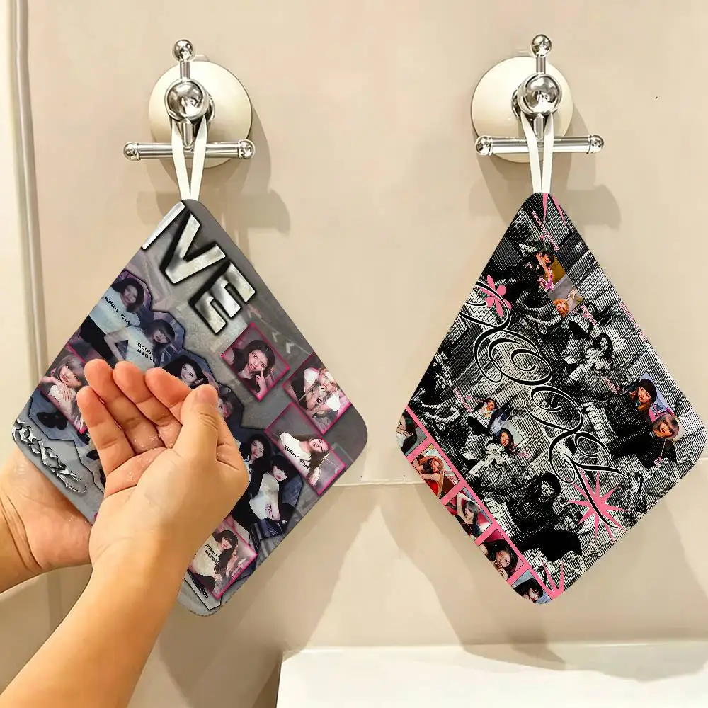 Korea Kpop I-Ive Soft Polyester Cotton Towel, Hanging Kitchen Style Hand Wiping Cloth for Restaurant Home