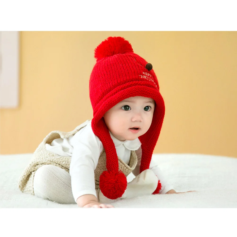 Czapka zimowa z dzianiny, ciepła, wełniana, dziecięca, świąteczna, z wzorem renifera, gruba, szydełkowa, z nausznikami, czapka beanie dla maluchów, czapki zimowe.