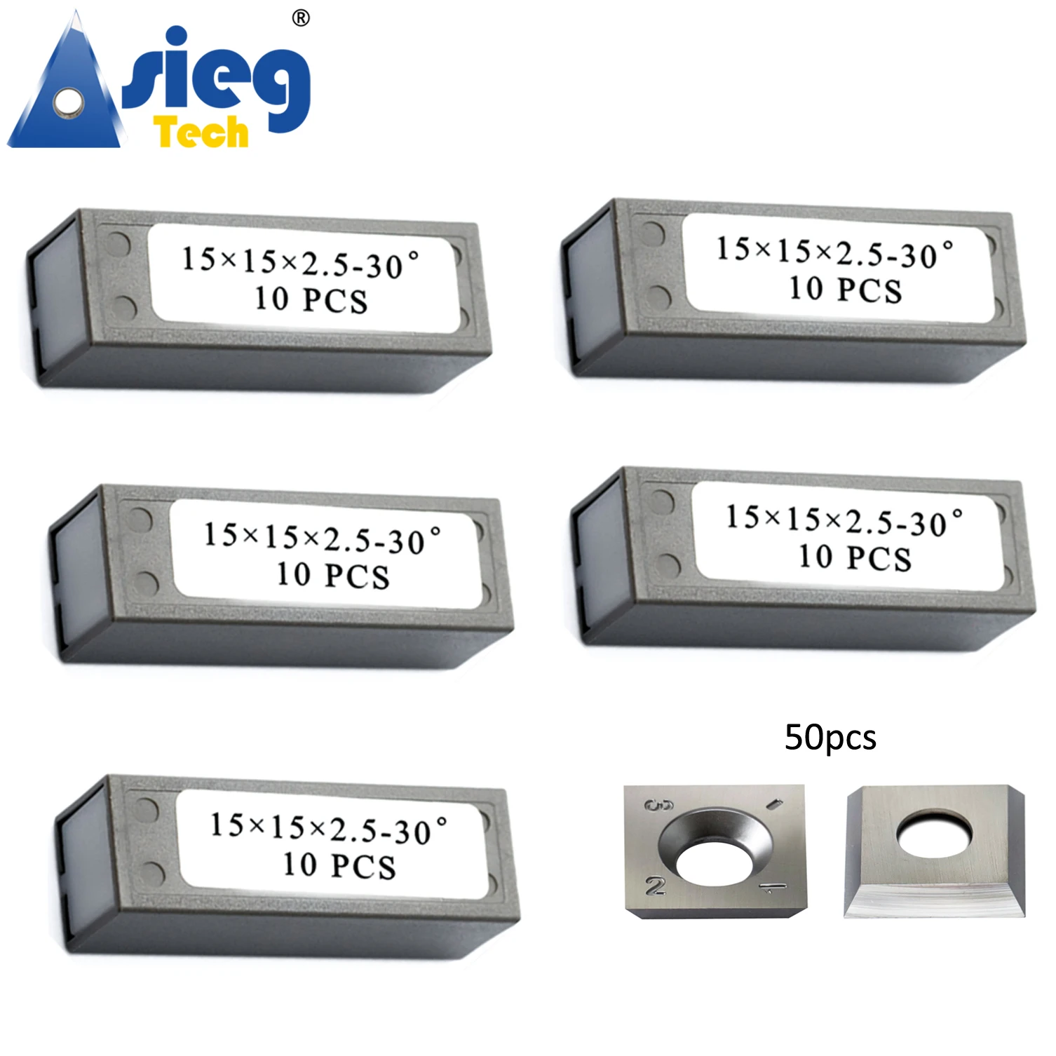 Square 15×15×2.5mm-30° Carbide Insert Cutter Knife for Wahuda Grizzly Woodworking Planer Spiral Cutterheads 50pcs