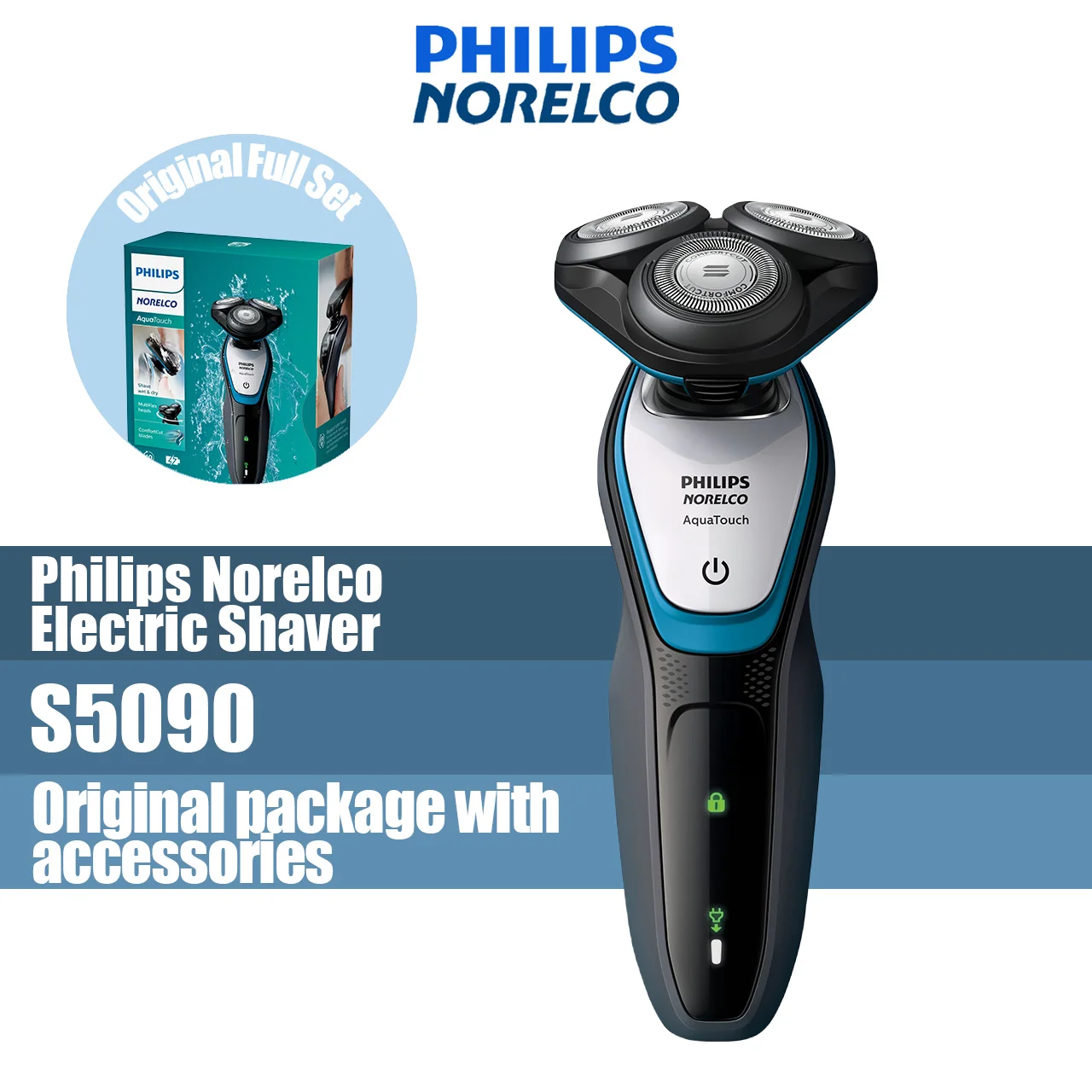 Philips Norelco Electric Shaver series 5000 , Wet & dry, electric rotation shaver for men, S5090 Black