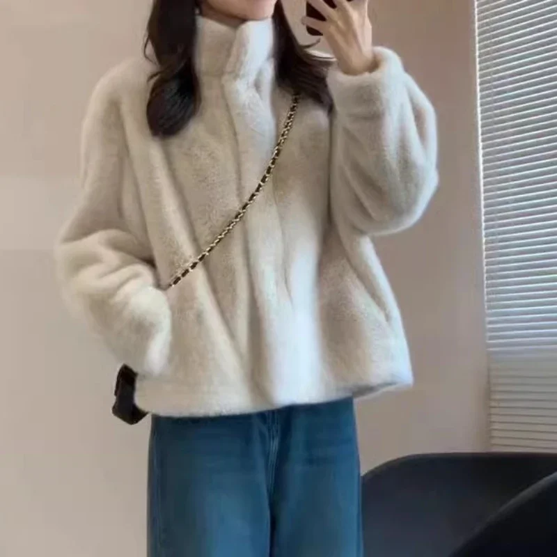 2025 New Imitation Mink Jacket Stand-up Collar Women's Winter Thickened Warm Fur Integrated Plush Jacket