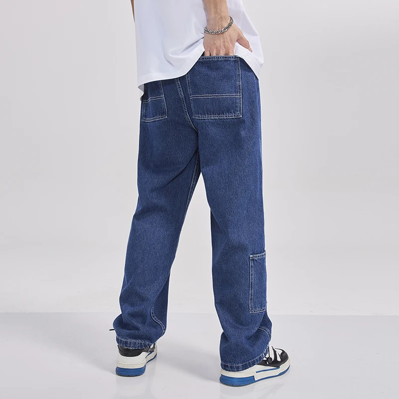 

Baggy Men Loose Jeans Straight Cargo Pants 2025 Spring Autumn Fashion Vintage Blue Denim Trousers Traveling Casual Male Clothes