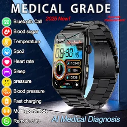 2026 New AI Medical Diagnostic Men Smart Bracelet Blood Sugar ECG+PPG Heart Rate Voice Bluetooth Call Health Smartwatch Women