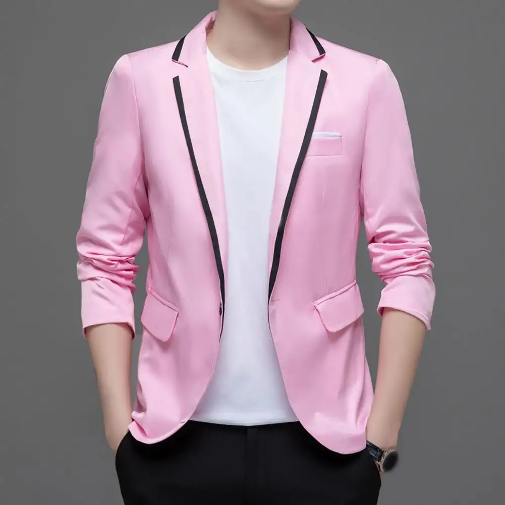 Men Blazer Color Block Single Button Suit Coat Spring Autumn Men Casual Jacket Weddings Groom Blazer