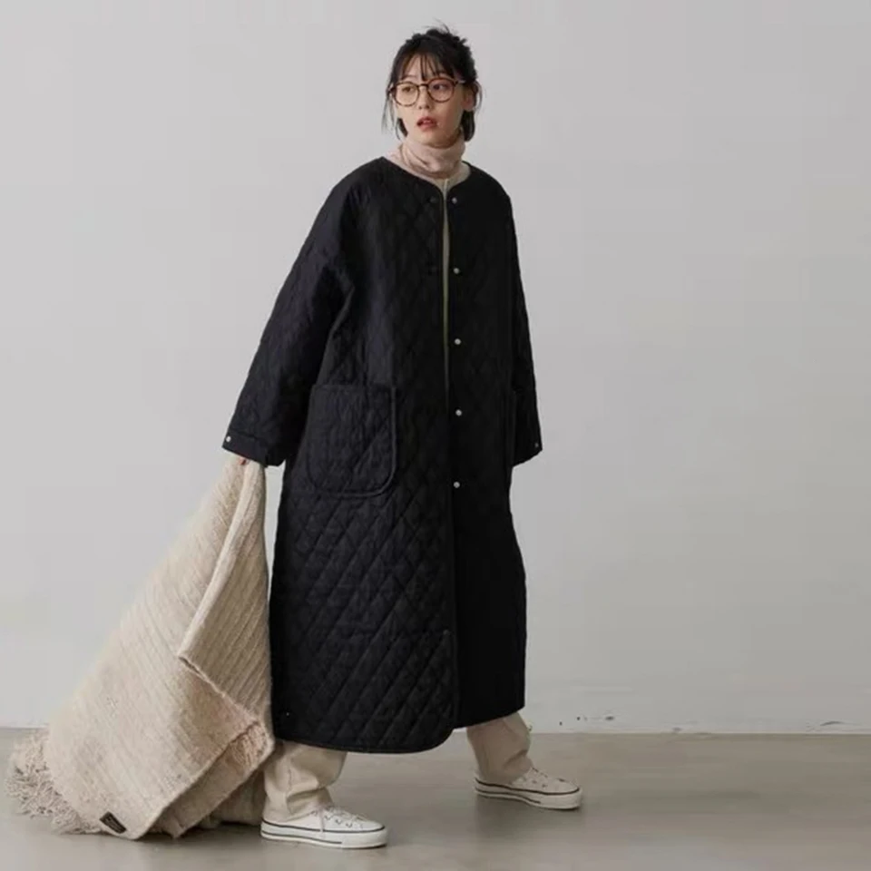 

Loose Long Thiened Casual Jaet Women's Autumn Winter Cotton Coat Diamond id Large Size Comfortable Artistic Sle