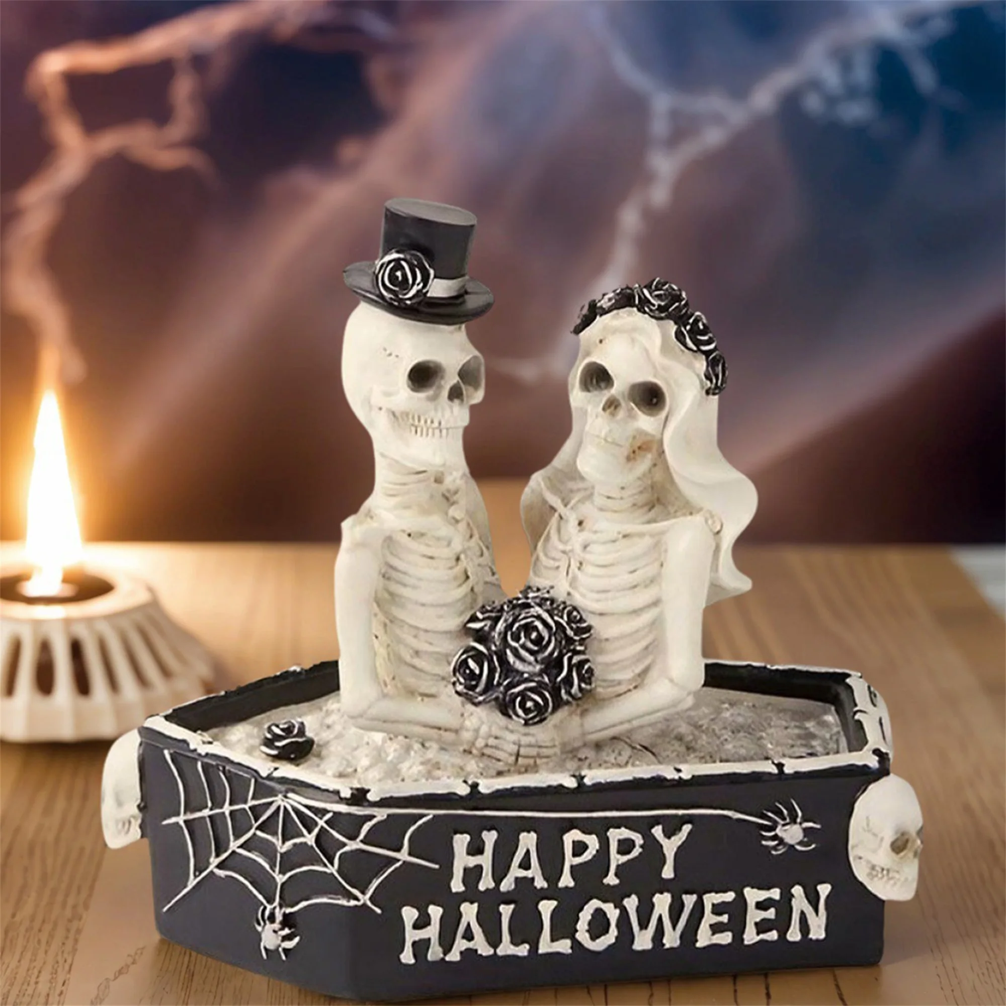 

Spooky Halloween Skeleton Bride and Groom Resin Figurines for Haunted House Decor Table Centerpiece or Shelf Display