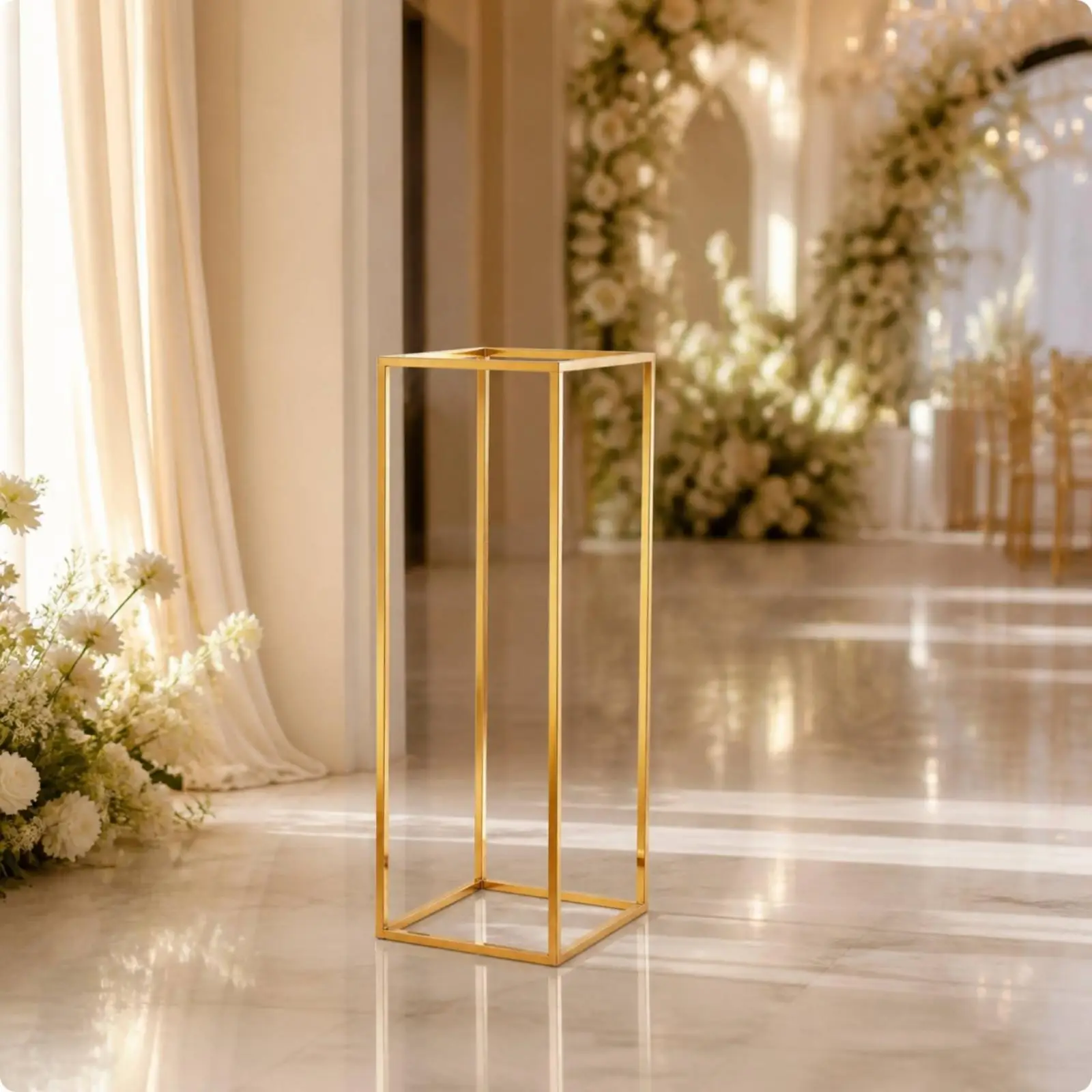 Premium Gold Metal Wedding Aisle Stand for Ceremony Flowers Rectangular Open Frame Pedestal Holder for Indoor Styling