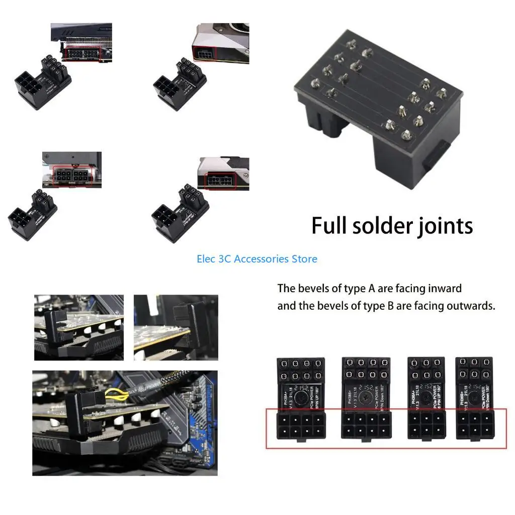 Y51A 1pcs GPU VGA PCIe 8pin 6pin Male 180 Degree Angled to 8Pin  6pin Female Power Adapter for Desktop Graphics Card