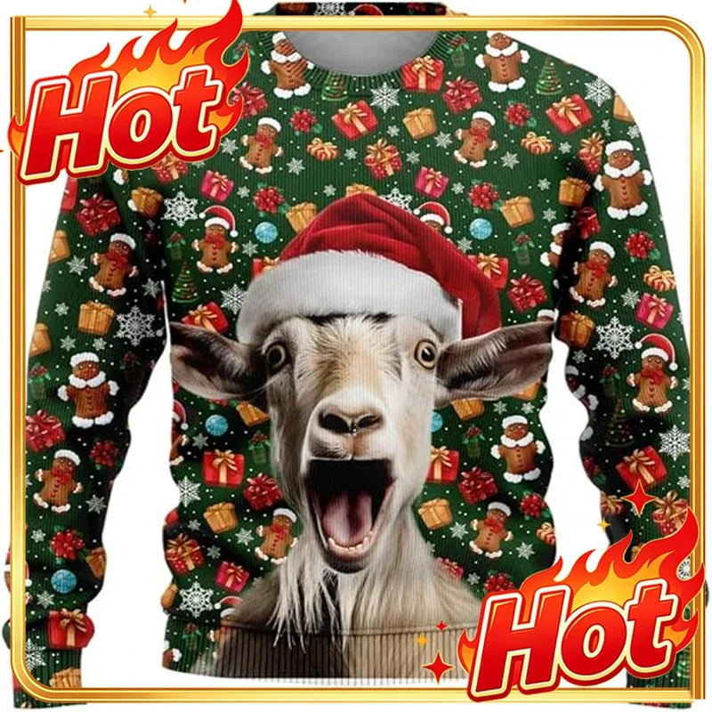 Divertido suéter navideño con estampado de animales, diseño de cabra, estilo peculiar, ideal para mascotas, gatos y perros, para mujer, ropa de Navidad, regalo para niños, camisetas y tops.
