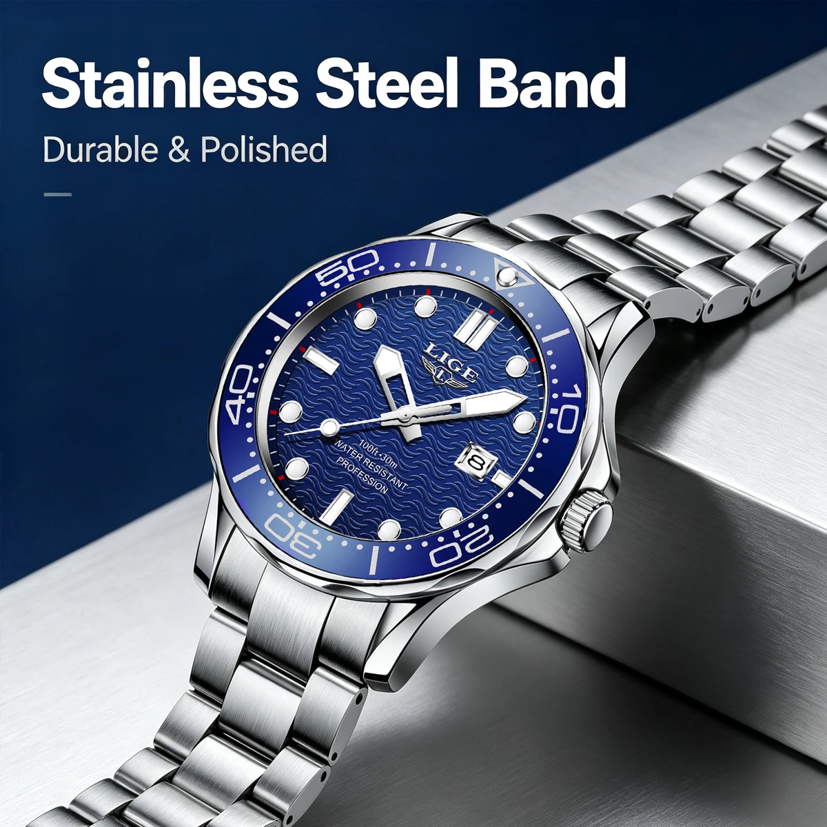 LIGE Top-Marke Luxus Herren-Armbanduhr Wasserdicht Leuchtend Datum Herrenuhren Edelstahl Quarz Herrenuhr Männliche Uhr