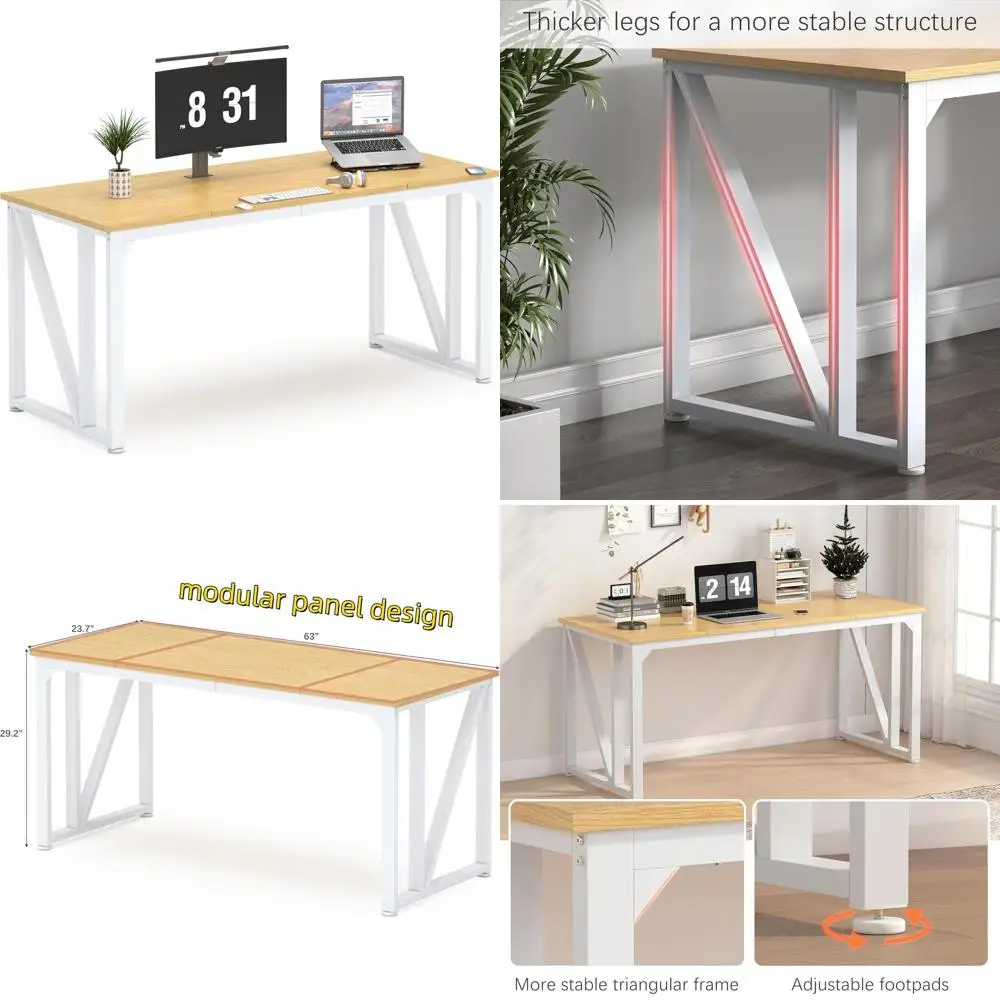 

Стол для игрового и домашнего офиса 63x23,68 дюйма с просторной и прочной поверхностью из натуральной отделки