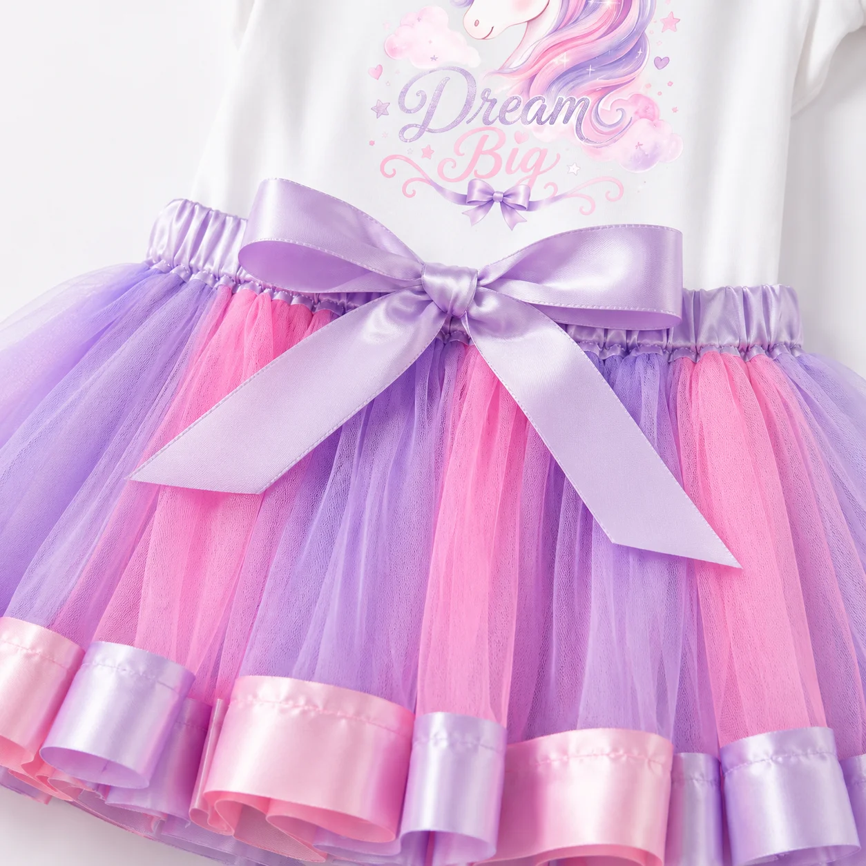 Kinder Mädchen T-Shirt mit Einhorn-Print, rosa, lila, Rüschen-Tutu-Rock, 2-teiliges Sommer-Outfit-Set für den Alltag, Geburtstag – Detail 2