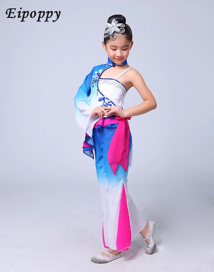 New Children's Classical Dance Costumes Umbrella Dance Rain Flower Fan Dance Ethnic Yangko Costumes Girls Performance Clothing