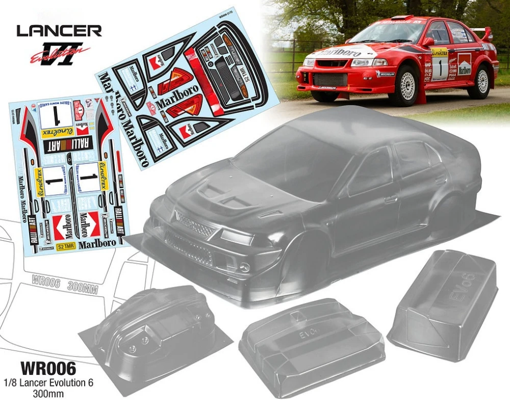 Scale 1/8 Lancer Evolution 6 Lexan body sets fit RC Rally Chassis 300mm Wheelbase Hpi WR8