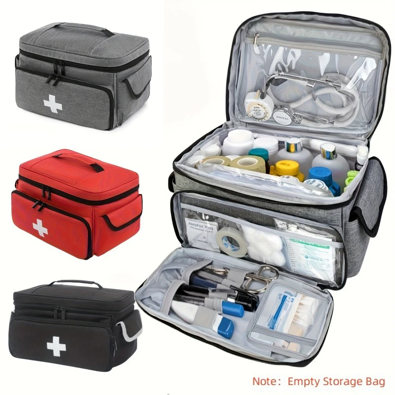 

Durable Travel Medicine Storage Bag - Large Capacity First Aid Organizer, Portable & Handheld, with Multilayer Zipper Design