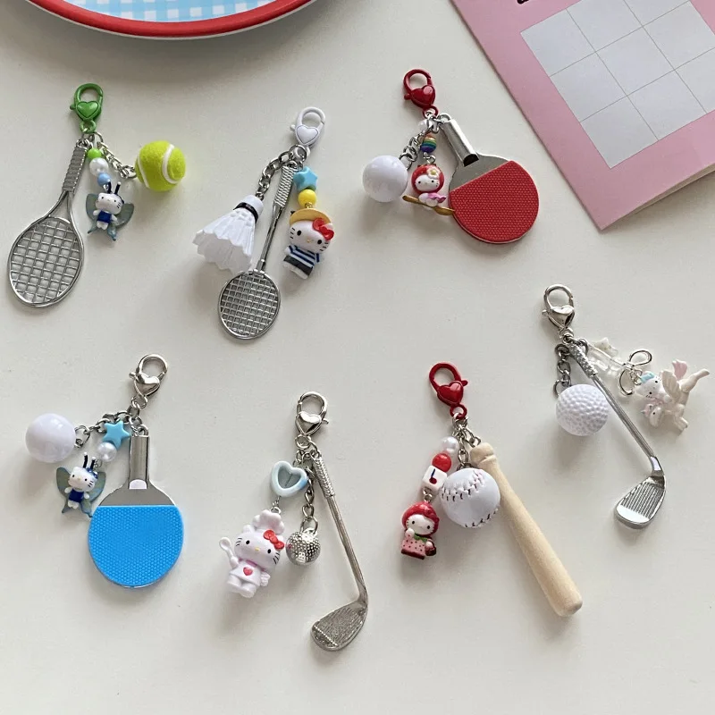 

Sanrio Hello Kitty Cute Cartoon Kt Cat Tennis Table Tennis Keychain Kawaii Badminton Toy Backpack Pendant Lovely Periphery Gifts