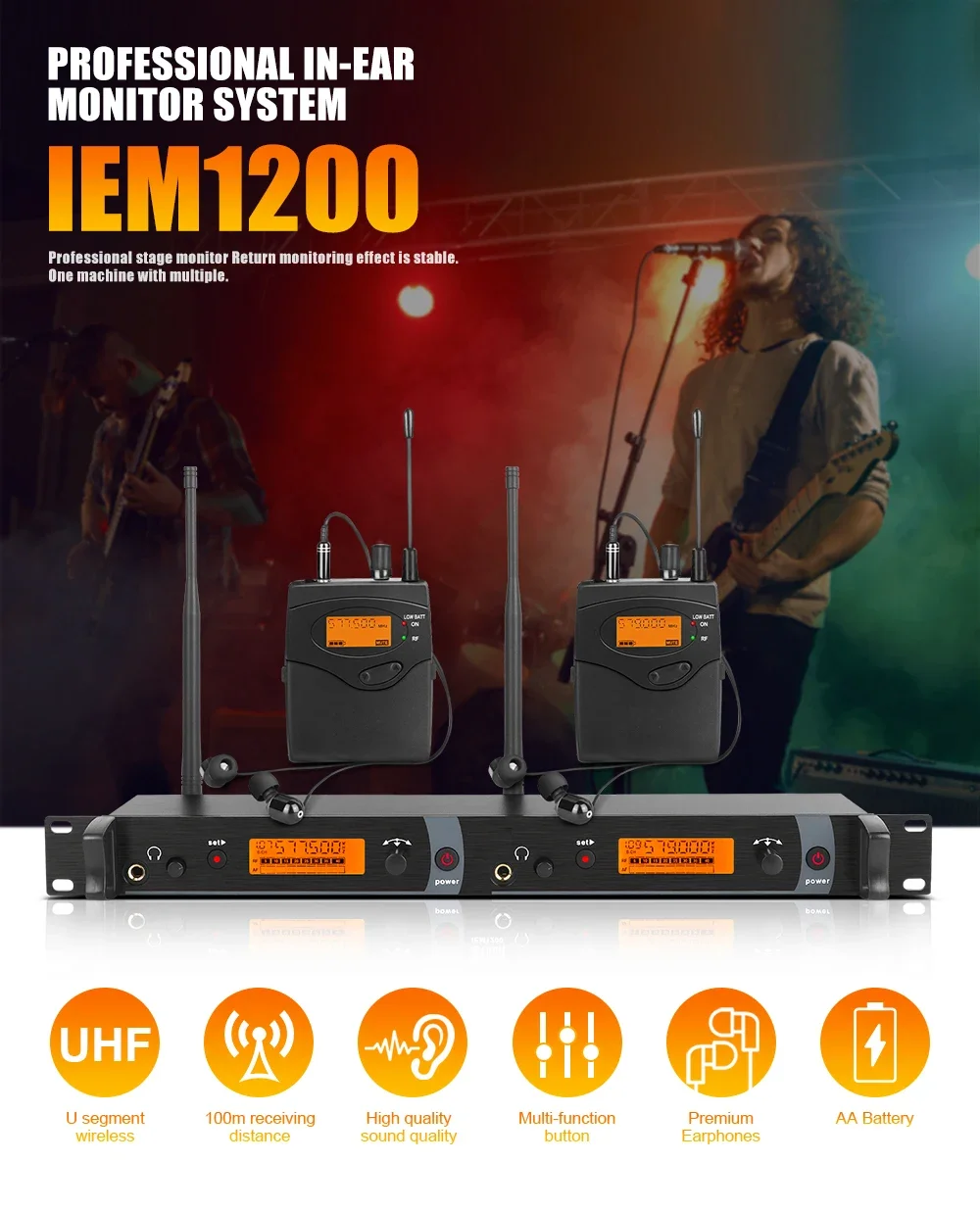 six channels Wireless in Ear Monitor System with Monitoring Type for Stage, Recording Studio, Musicians