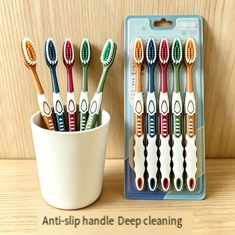 New High-Quality Appearance 5pcs Set in Random Colors, Suitable for Family Sets, Couples, And Adult Hard-Bristled Toothbrushes