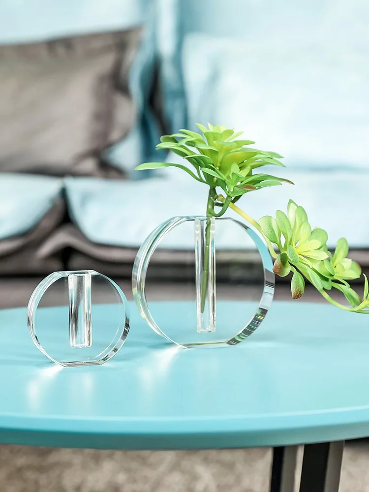 Clear Crystal Vase Round Shape Minimalist Crystal Vase Modern Flower Vase Tabletop Room Decoration Accessories