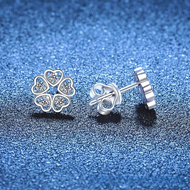 Full Diamond Moissanite Platinum PT950 18K Gold Earnail Love Petal Korean Edition Small Fresh Simple Ear Nourishing Moissanite