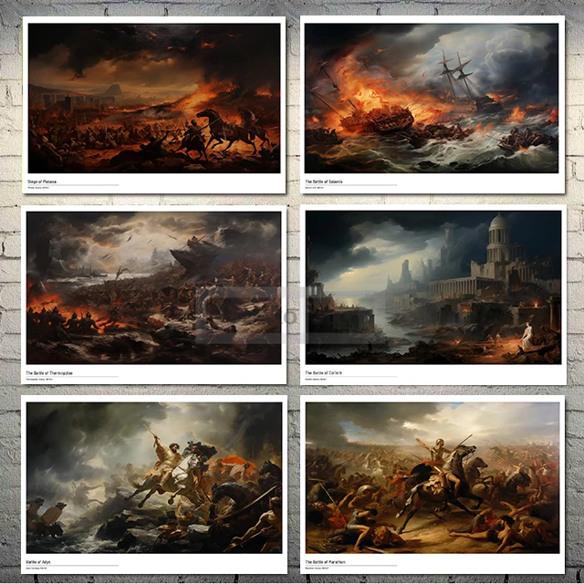 Ancient Greece The Battle Poster Historical Ancient Warfare Prints Canvas Painting Wall Art Pictures Home Room Modern Decoration