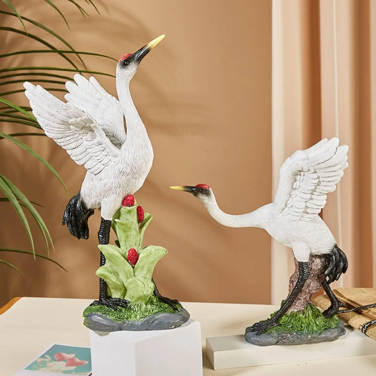 Realistic Crane Figurine Lifelike Design Resin Crane Sculpture for Pond, Yard