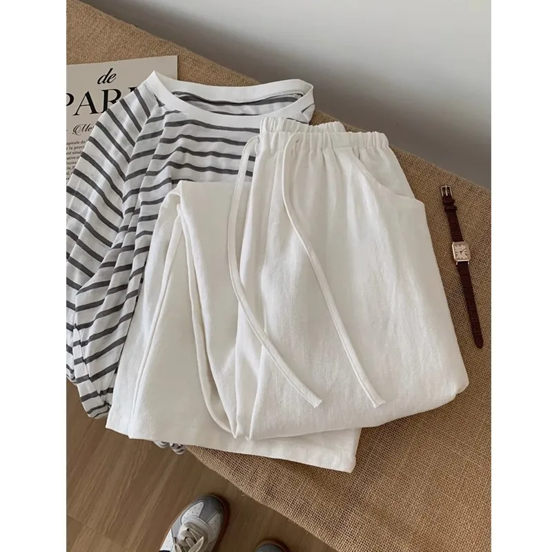 

Белые хлопковые льняные брюки с широкими штанинами, с высокой талией, повседневные, женские, свободного кроя, осенние, модные, стройнящие, струящиеся, в пол