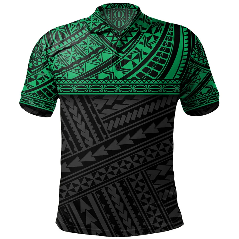 Polynesian Tribal Pattern Polo Shirt For Men 3D Print Short Sleeves T-shirt Hawaiian Street Summer Button Loose Lapel T Shirts