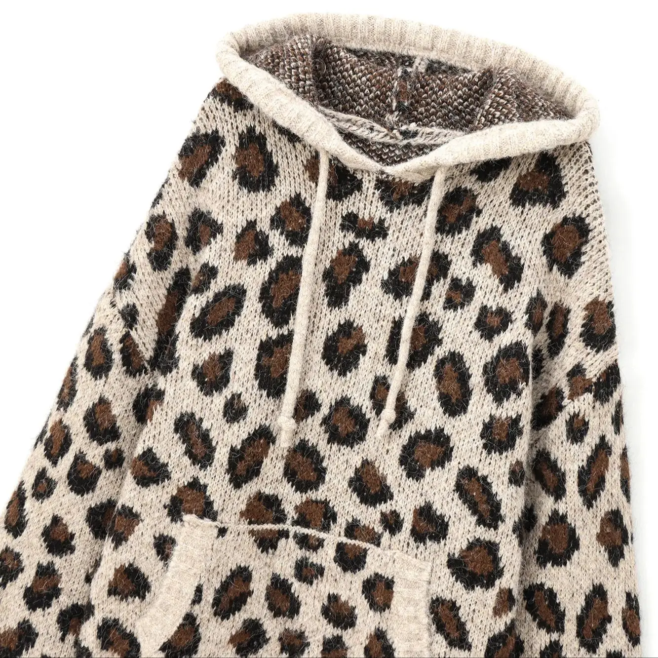 الشتاء النساء الملابس هوديي سترة الحيوان نمط الجاكار الرباط بأكمام طويلة محبوك البلوز امرأة #2