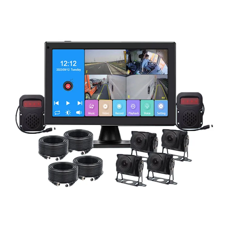

10.1 Inch Four Channels Video BSD BSM Car Security Blind Spot Monitor With Light Alarm 1080P AHD AI Touch Monitor for Truck Bus