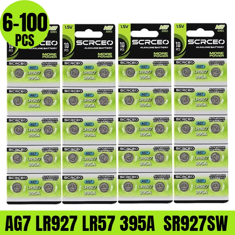 6-100PCS AG7 SR927SW 395 Button Cell Battery LR927 LR57 SR927W 399 395A  Alkaline Batteries for Watches Toys Remote Control