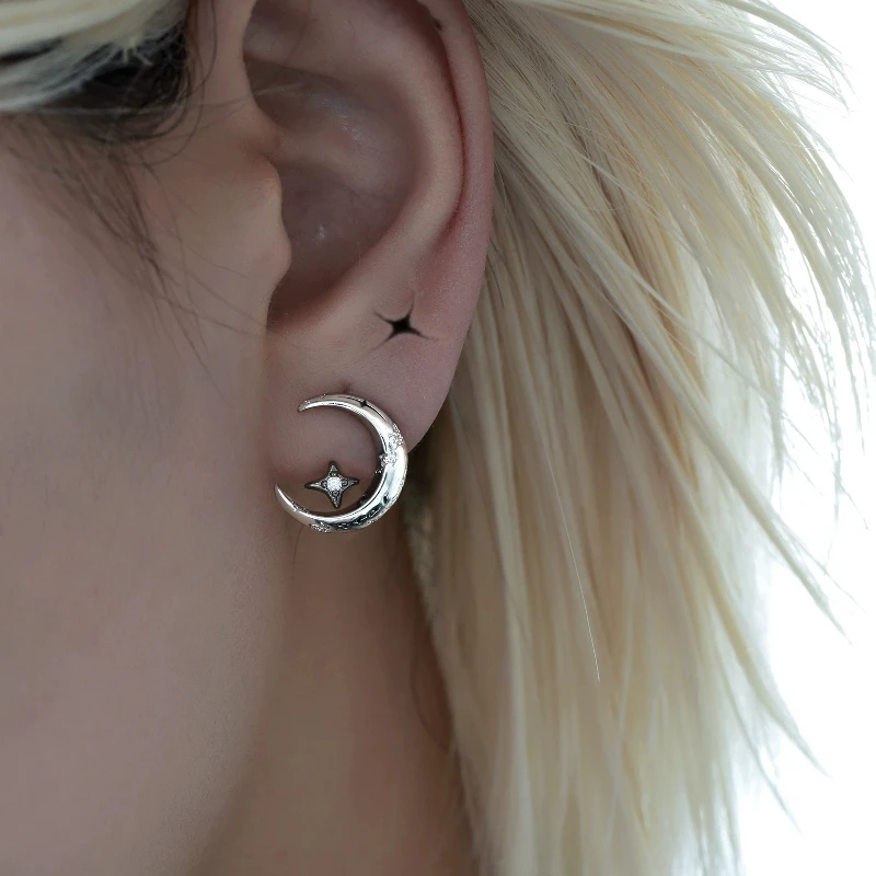 

Star Moon Stud Earrings for Unisex, Minimalist Metal Hip Hop Earrings,Everyday Office Commuter Jewelry, Creative Gift for Couple