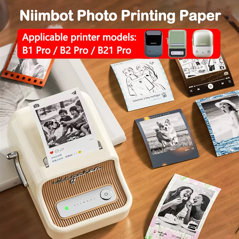 Niimbot B1 Pro/B2 Pro/B21 Pro Photo Printing Paper Decorative Sticker with Adhesive Backing White Black Printing Thermal Paper