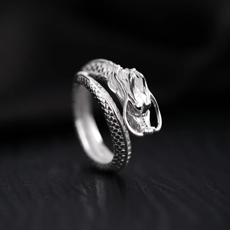 ZABRA 990 Sterling Silver Zodiac Dragon Ring for Men and Women, High-end Male Dragon Zodiac Year Dragon Shaped Ring