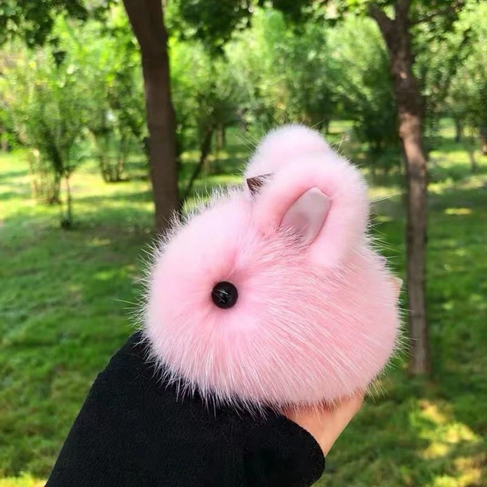 5CM High Quality Kawaii Plush Keychain Cute Mink Fur Angora Rabbit Long-haired Rabbit Soft Pendant Handbag Car Key Holder Toy - Image 6