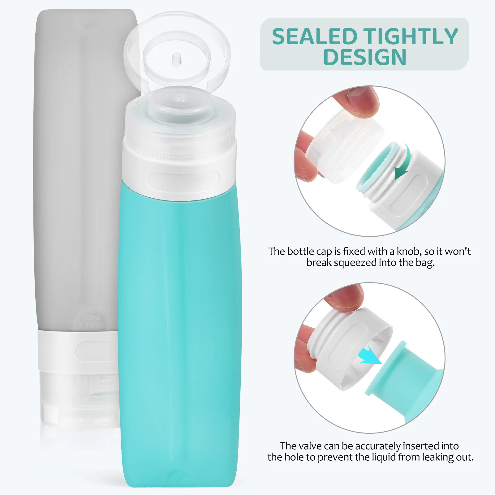 

5Pcs 80ml Leakproof Refillable Silicone Travel Bottles Set for Shampoo Lotion Toiletries Containers Silicone Travel Bottles