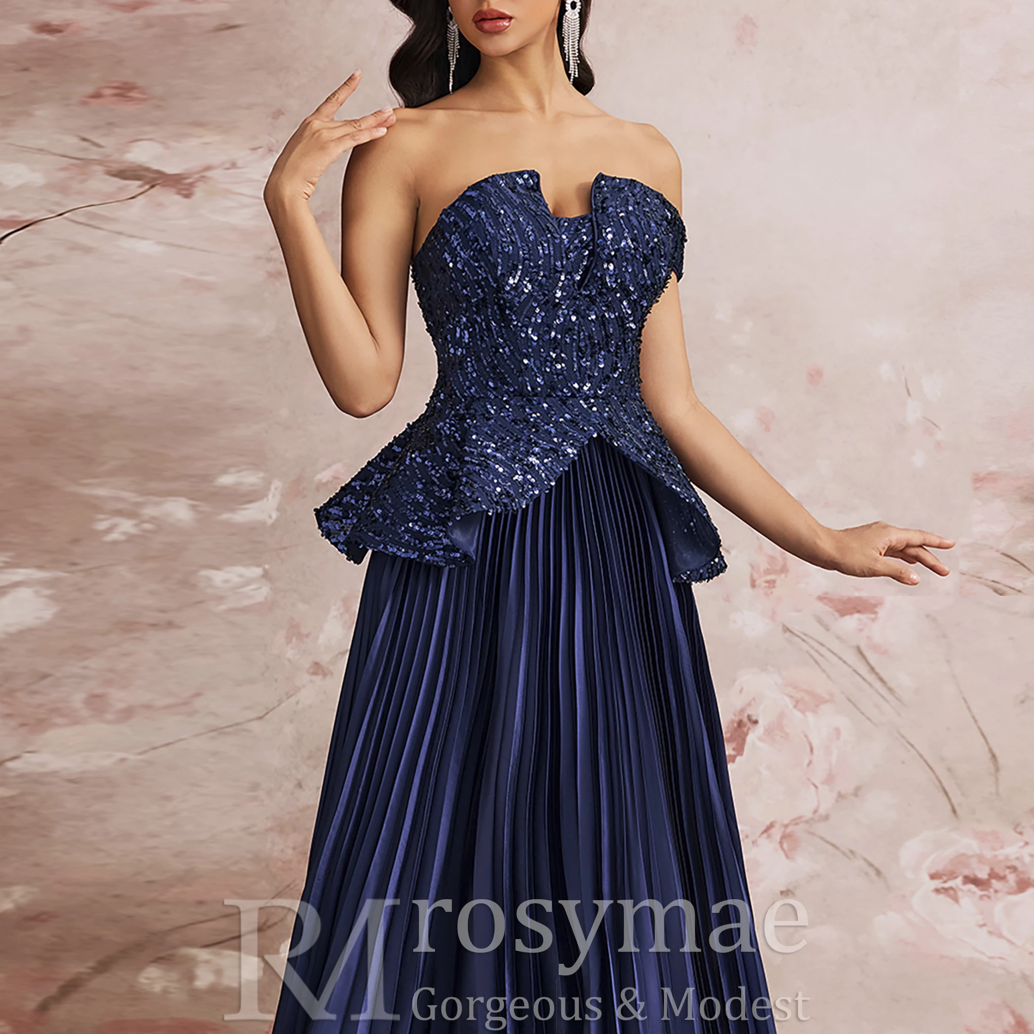 Rosymae vestido de noche de lujo 2026 retales de lentejuelas sin tirantes fuera del hombro vestidos de fiesta para mujer