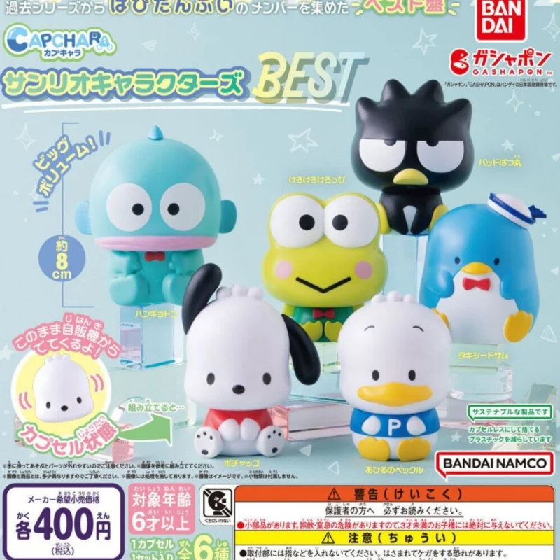 Bandai Asli 6 Buah Gashapon Sanrio Badtz-Maru Pochacco Hangyodon Mainan Patung Figur untuk Hadiah Anak-anak Ornamen Model Koleksi