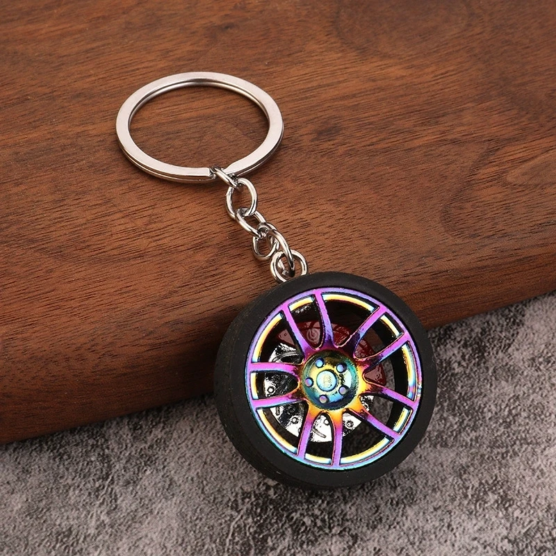 Fashionable Alloy Metal Wheel Hub Rotary Bearing Keychain Car Key Ring Brake Disc Clamp Pendant Creative Daily Use Accessory