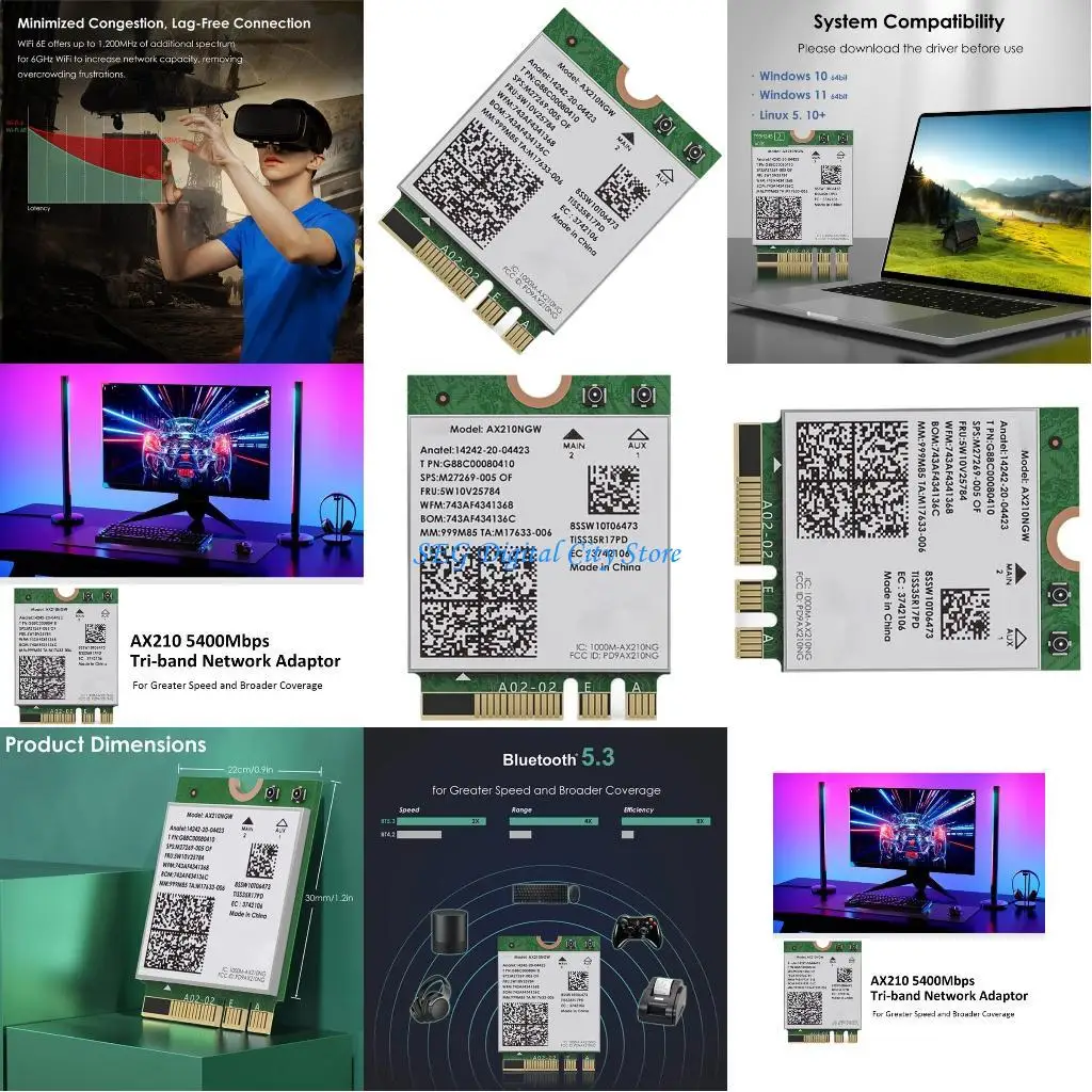 

U75B Fast and Stable 5400Mbps WiFi Card WiFi 6E Wireless Card Triples Bands Bluetooth-compatible5.3 Support Window 10/11