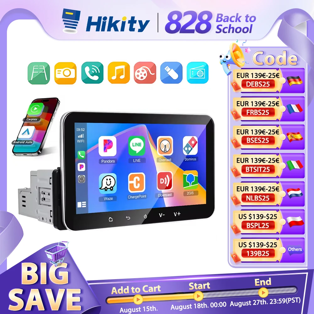 Hikity Android Carplay autoradio 1 Din 7 ''lettore multimediale Touch Screen con Bluetooth, WiFi GPS Radio FM schermo diviso