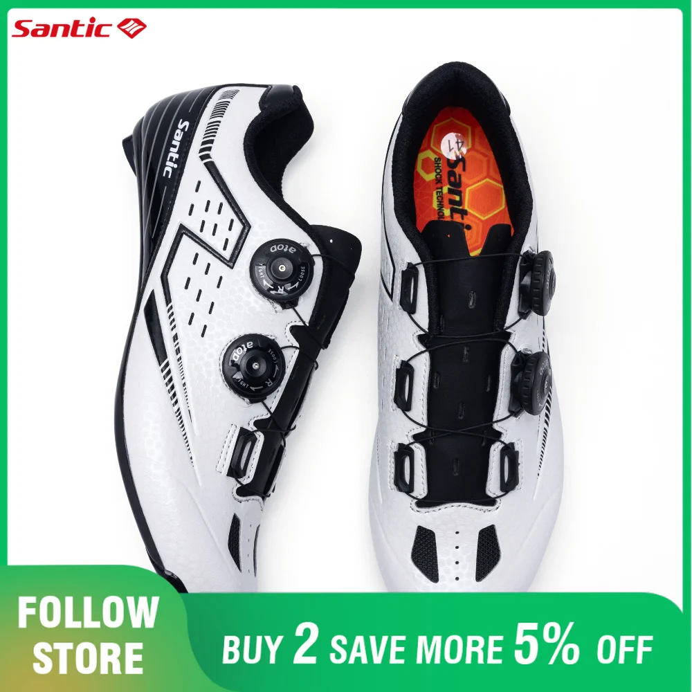 Santic Men's Cycling Shoes Hardness12 Carbon Fiber Outsole Auto-Lock Breathable Bicycle Sneaker Adjustable Pro Road Racing Shoes