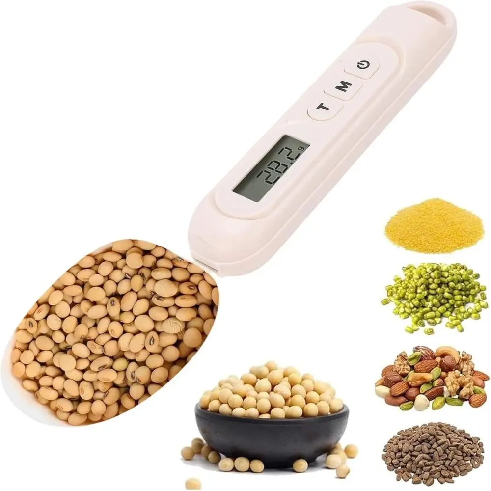 500g Capacity Digital Measuring Scoop LCD Screen Beige Color Electronic Food Scale Spoon 0.1g Accuracy