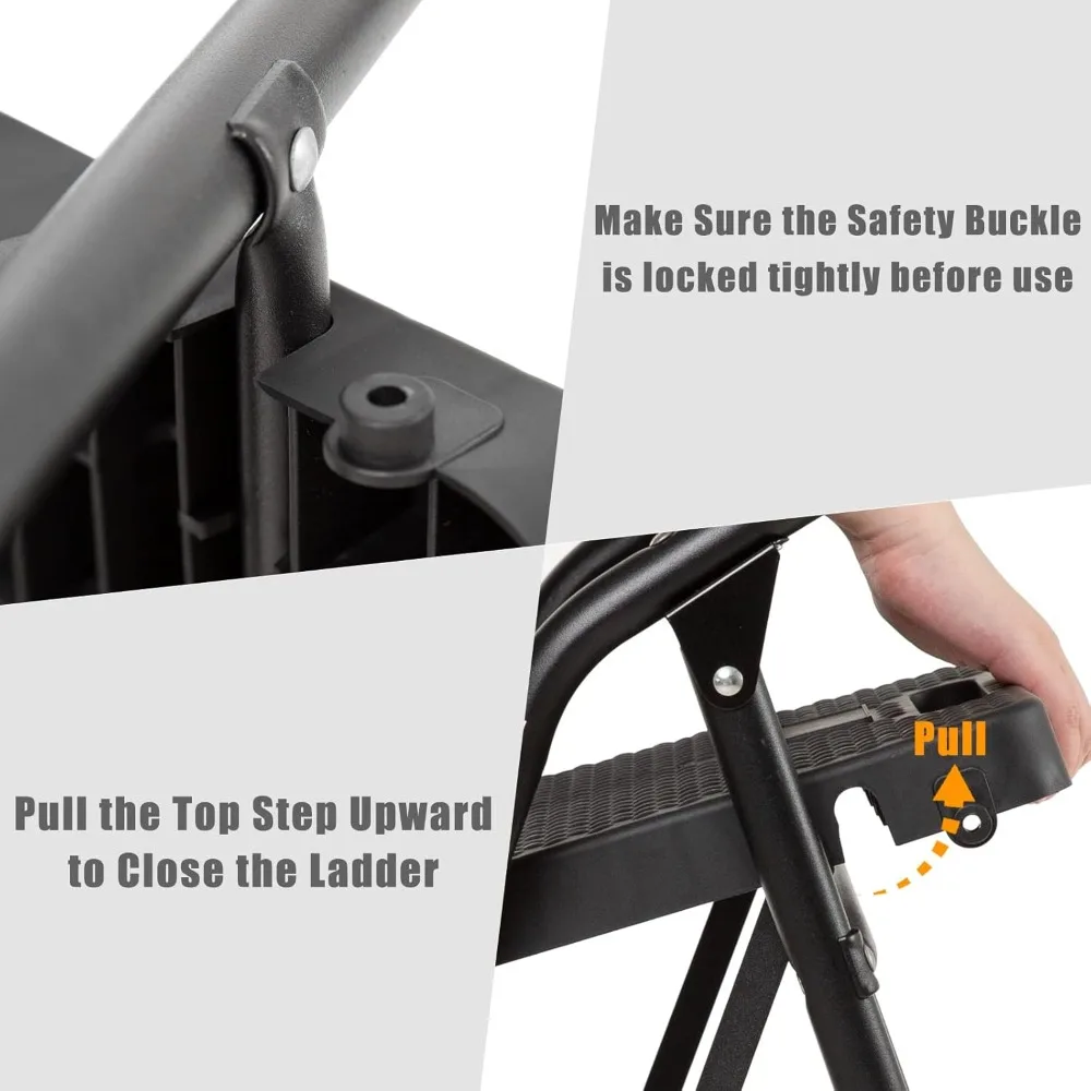 4 Step Ladder with Handrails Folding Step Stool with Tool Plateform, 330 lb Capacity Step Stools for Adults Portable Ladder