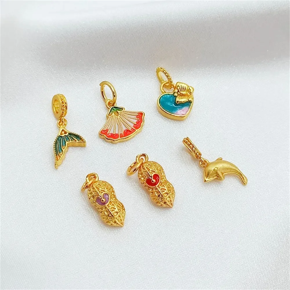 

18K Sand Gold Oil Drip Solid Peanut Fish Tail Dolphin Heart Skirt Pendant, DIY Handcrafted Bracelet Pendant