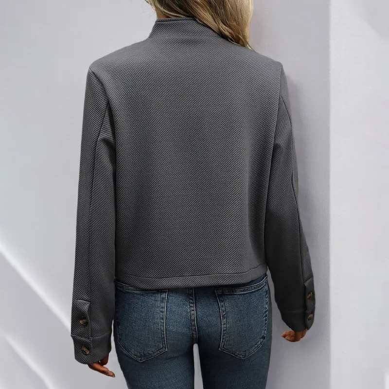 Strickjacke Neue Herbst Damen Textur Stehkragen Langarm Jacke