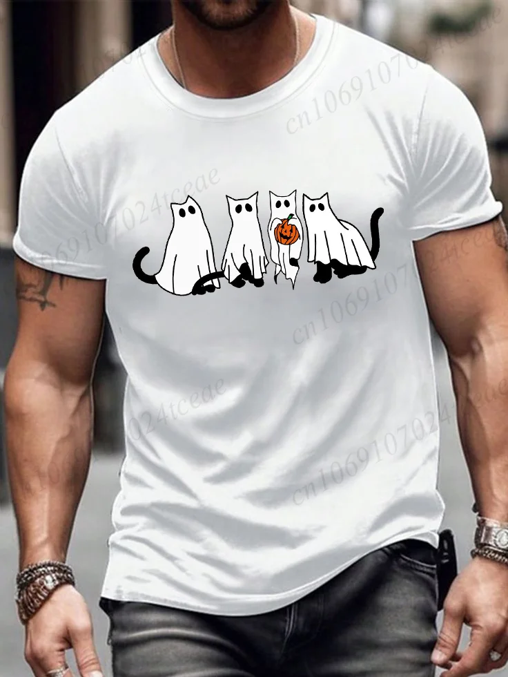 

Футболки с рисунком Boo Black Cat на Хэллоуин для женщин и мужчин, одежда с короткими рукавами, модные повседневные футболки унисекс, топы