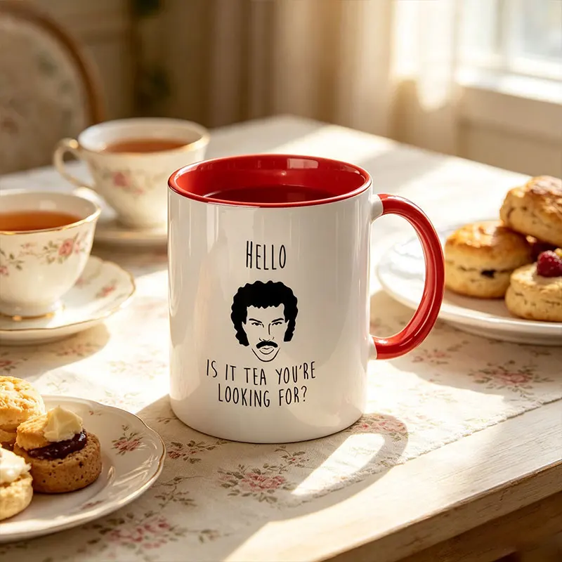 1 Piece, Retro Tea Cup, Hello, Here's a Humorous Tea Cup, Interesting Lionel Richie Tea Cup, Comic Coffee Cup, Ceramic Cup, Double-Sided Design, Unique Gift, Beverage Tool, Home Decoration