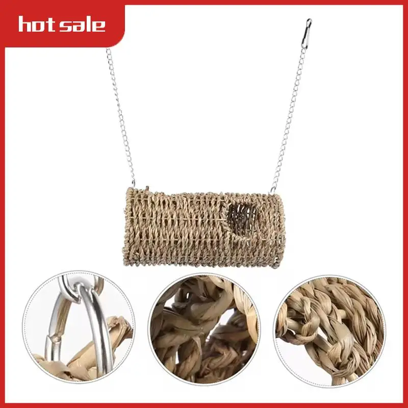 

A52I-Grass Hammock Play Tunnel Hanging Bed House For Pet Rat Hamster Pet Bird Nest House Bed Parrot Seagrass Rattan Houses