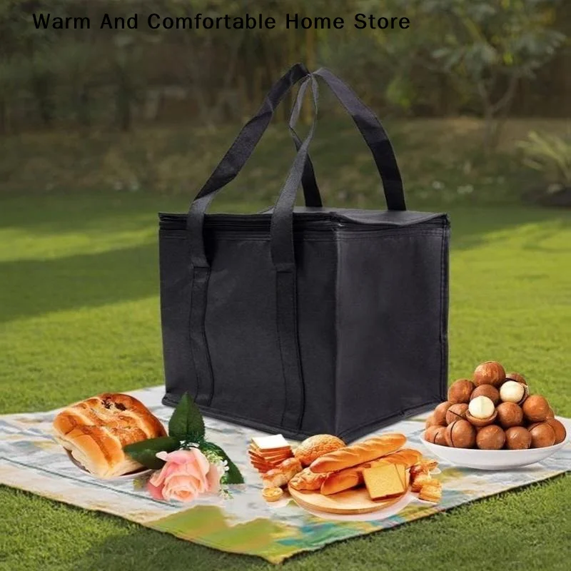 【W】Large Insulated Delivery Bag Food Aluminum Foil Cooler Bag Foldable Portable Catering Food Bag Thermal Food Delivery Bag view 4